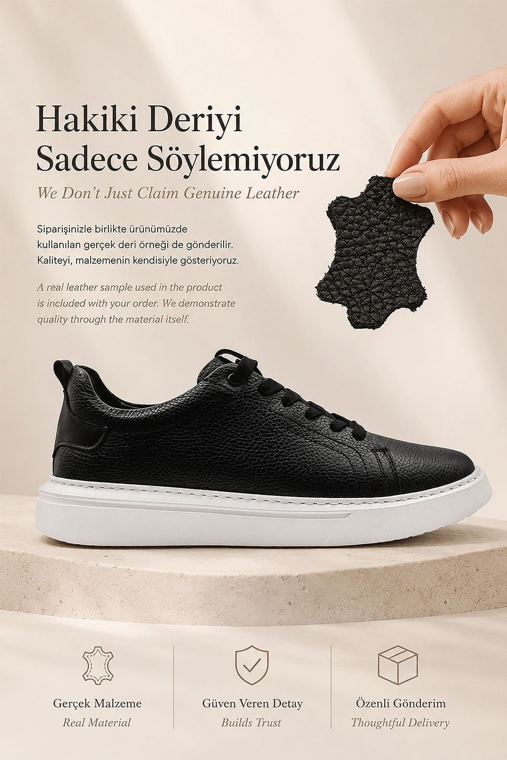 Siyah 100%Hakiki Deri Erkek Spor Sneaker Ortopedik Tabanlı VT27 görsel 4