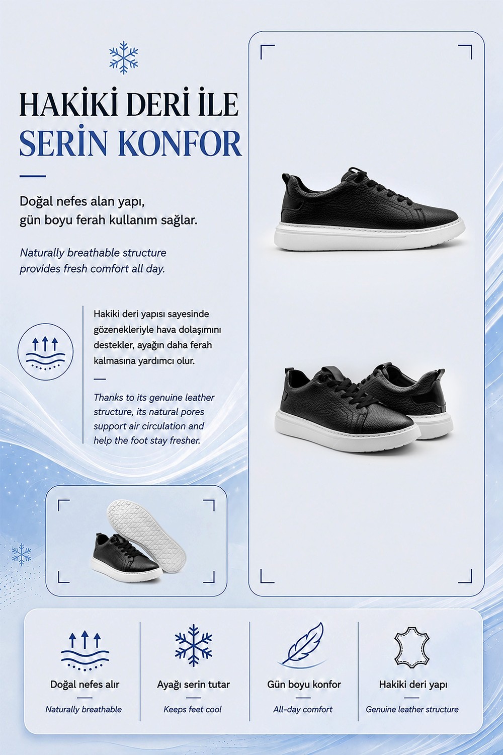 Siyah 100%Hakiki Deri Erkek Spor Sneaker Ortopedik Tabanlı VT27 görsel 6