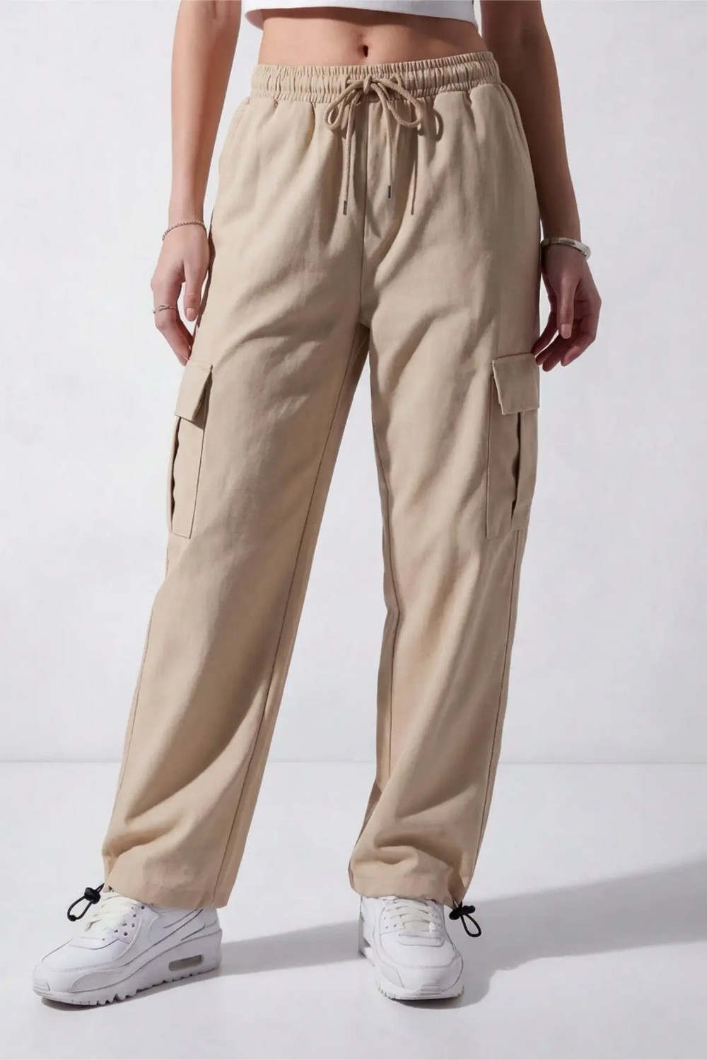 Veleno Kadın Lacivert Oversize Paraşüt Kumaş Kargo Cepli, Ayarlanabilir Paça Klipsli, Baggy Pantolon