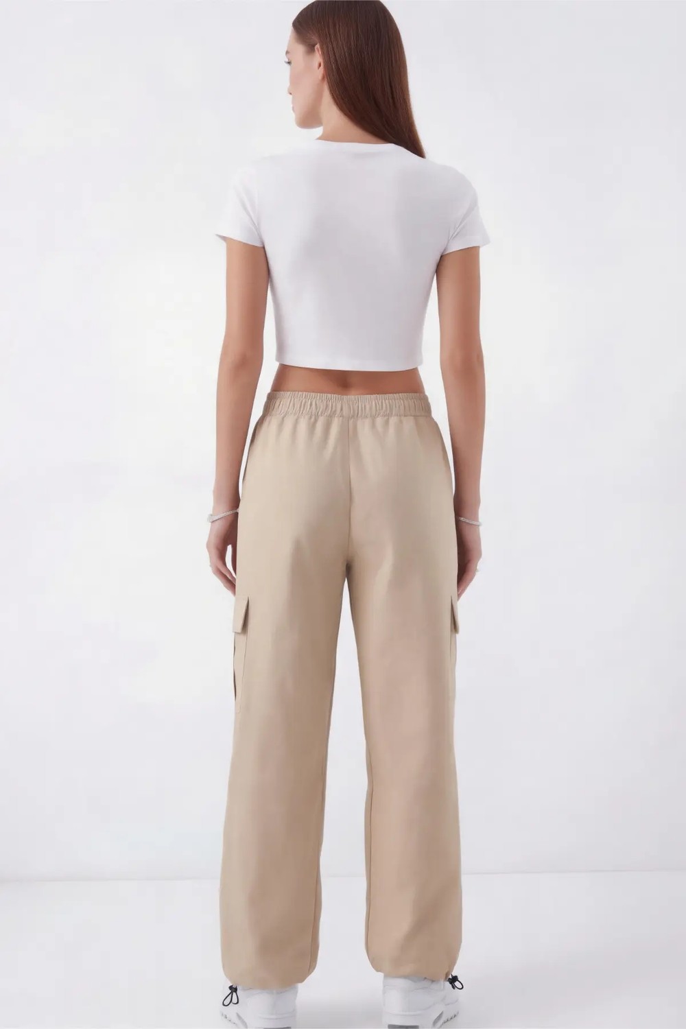 Veleno Kadın Lacivert Oversize Paraşüt Kumaş Kargo Cepli, Ayarlanabilir Paça Klipsli, Baggy Pantolon görsel 5