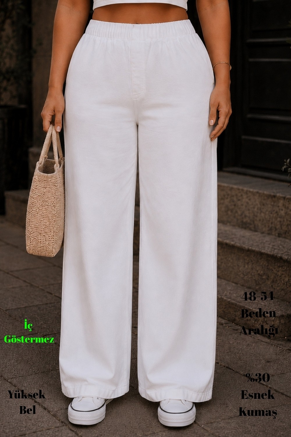 Cedy Denim Cedy Denım- Büyük Beden Likralı Kumaş Cepsiz Beli Lastikli Palazzo Pantolon C642