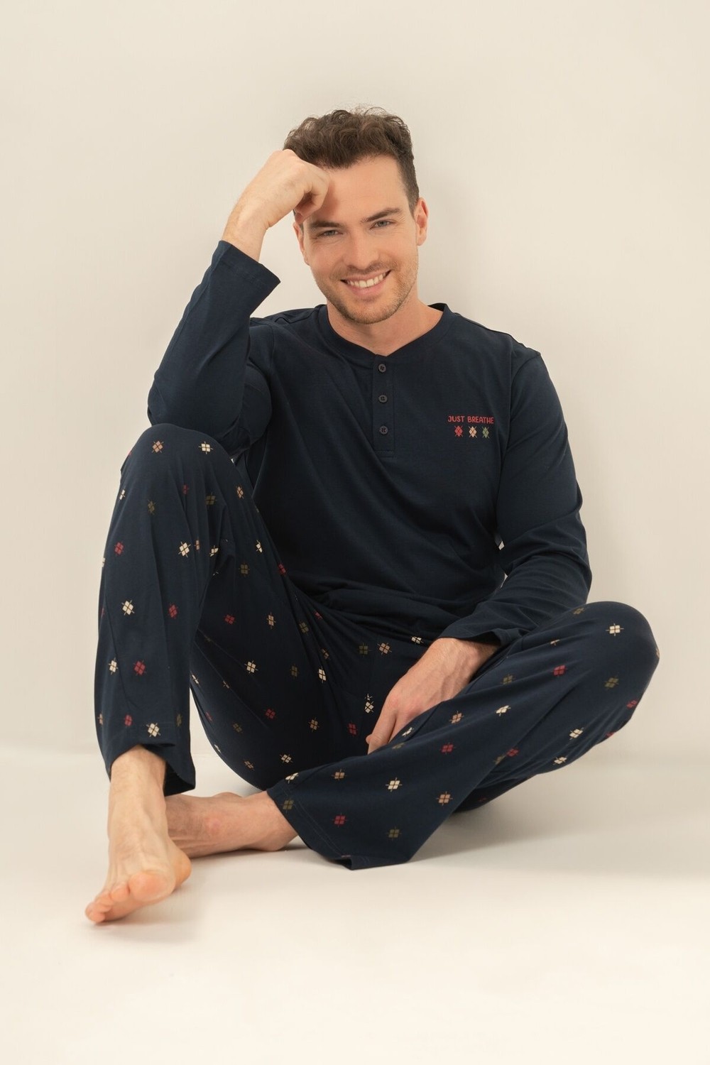 Arnetta Erkek Just Breathe Bordo Uzun Kol Pijama Takım AR3853-S-V2 AR3853-S-V2 görsel 6