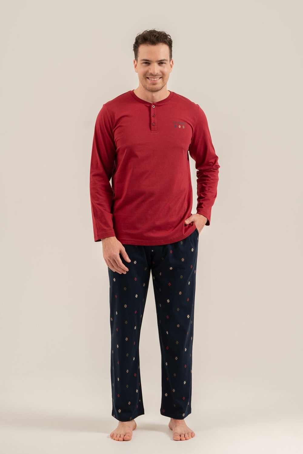 Arnetta Erkek Just Breathe Bordo Uzun Kol Pijama Takım AR3853-S-V2 AR3853-S-V2 görsel 2