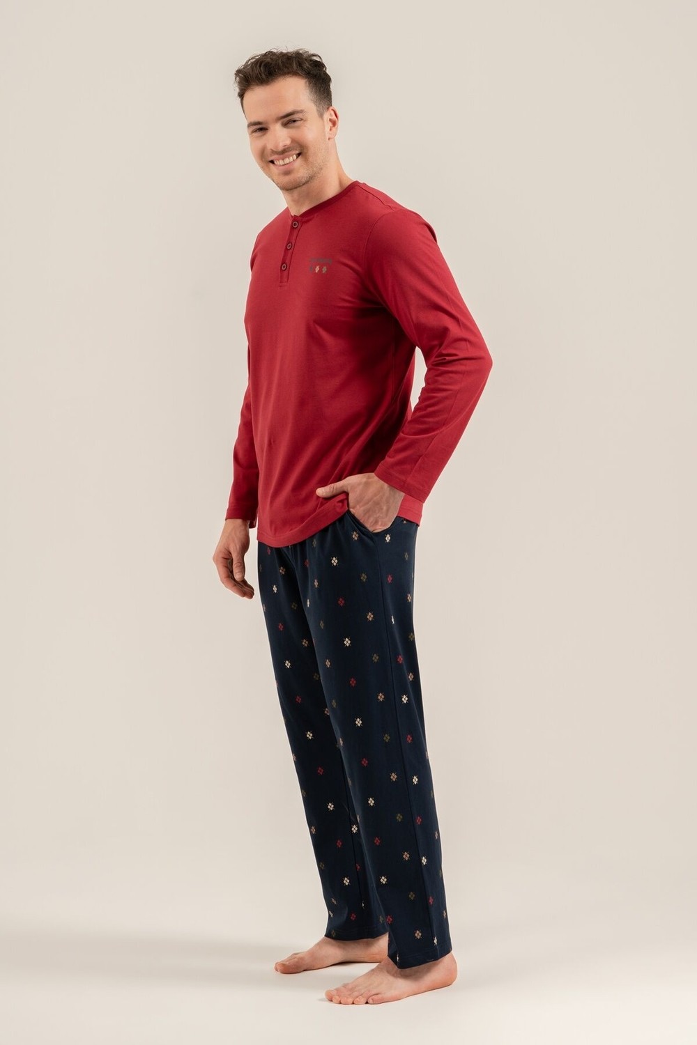 Arnetta Erkek Just Breathe Bordo Uzun Kol Pijama Takım AR3853-S-V2 AR3853-S-V2 görsel 3