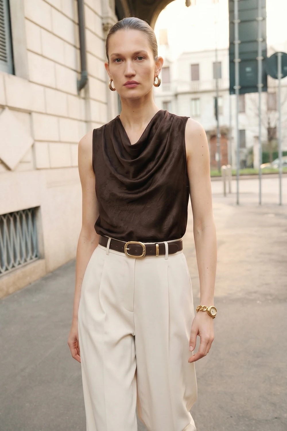 Sateen Degaje Yaka Saten Bluz - Siyah
