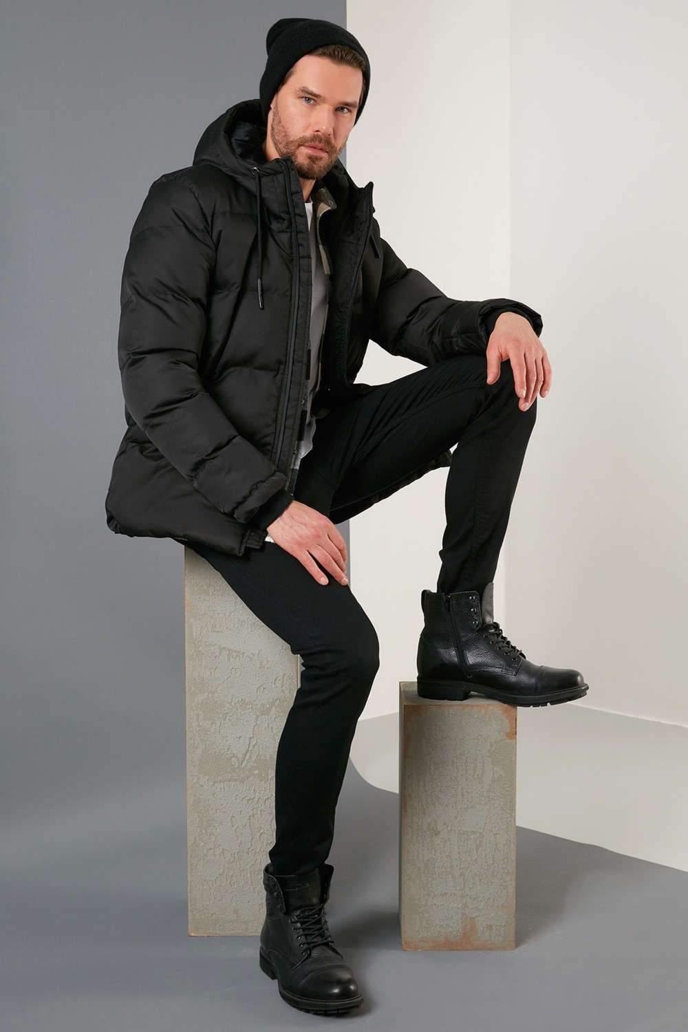 Buratti Fermuar Kapama Slim Fit Kapüşonlu Dik Yaka Mont Erkek MONT 5717101