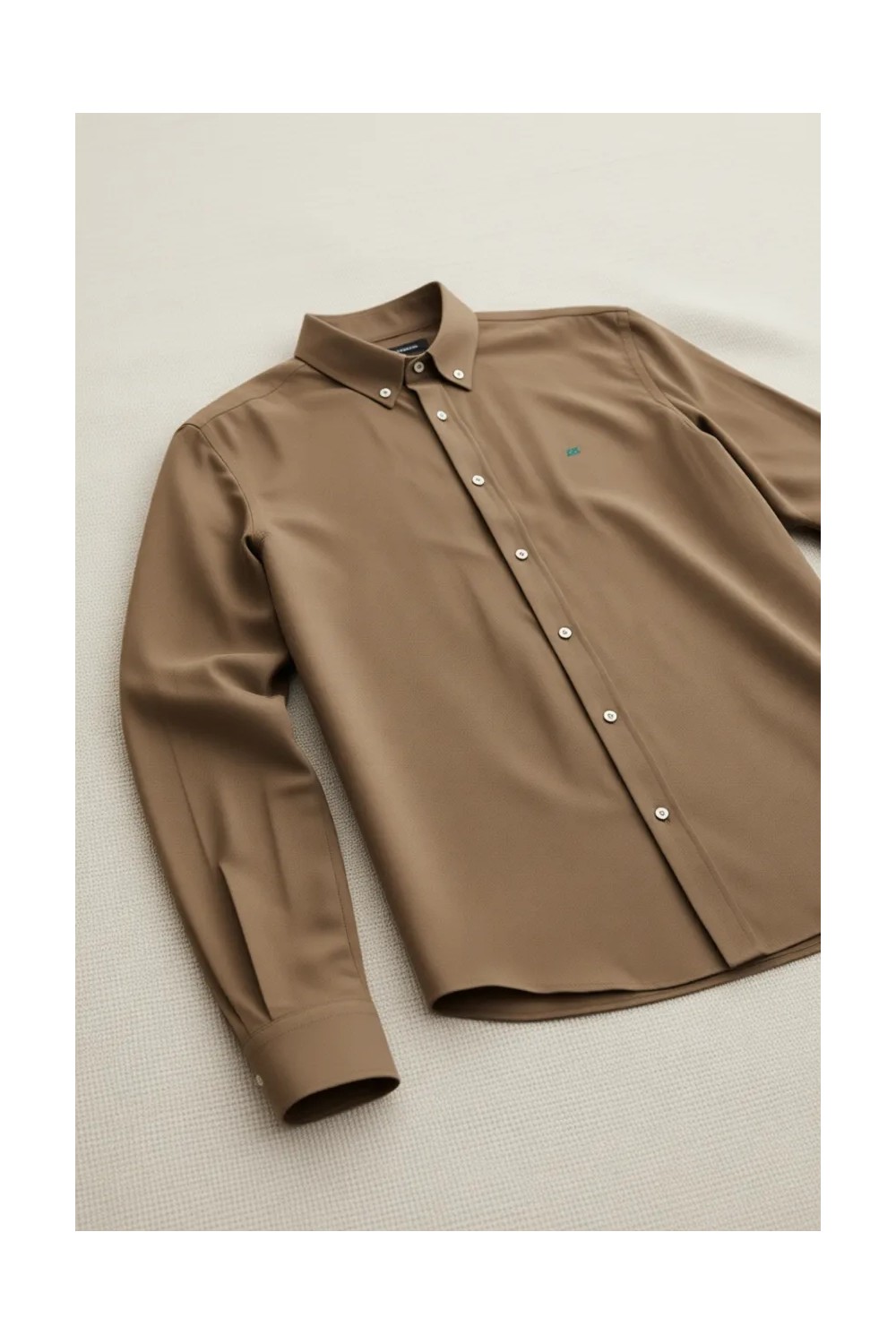D'S Damat Slim Fit Bej Oxford Düğmeli Yaka Kolay Ütülenebilir Nakış Detaylı Pamuklu Gömlek 4HC02ORT03265 görsel 7