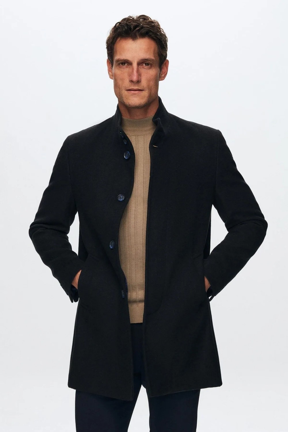 D'S Damat Erkek Siyah Kaşe Kaban, %30 Yün %70 Akrilik, Regular Fit, Mono Yaka, Düz Desen, Kışlık Şık Model 5HF08ORT10000 görsel 8