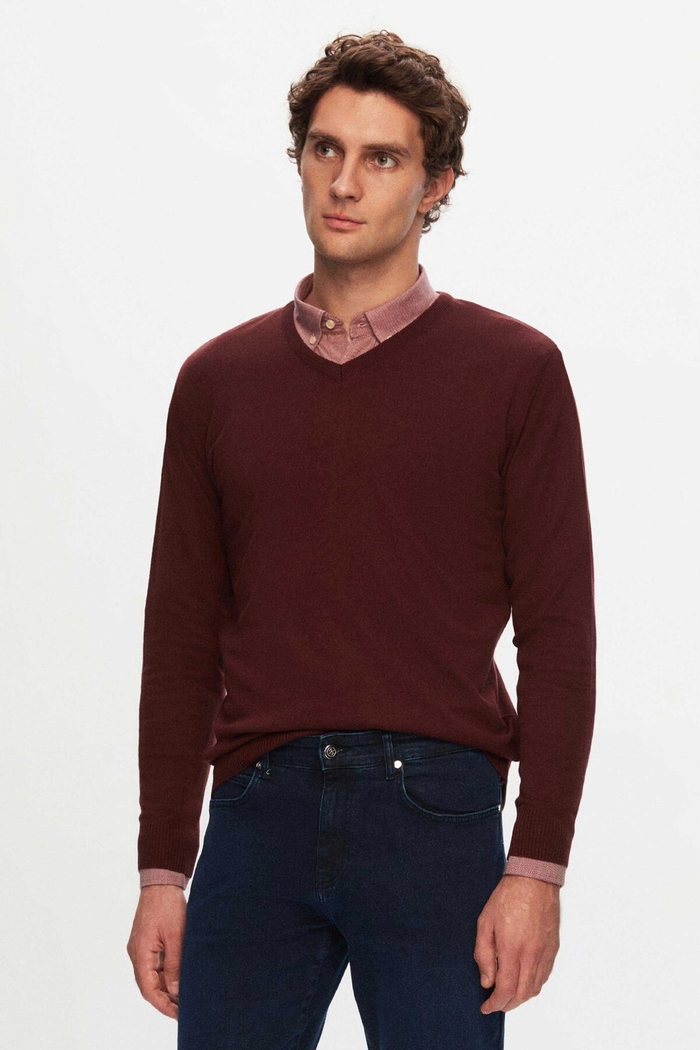 D'S Damat Regular Fit Haki Düz V Yaka Triko Kazak 5HF06ORT12003 görsel 5