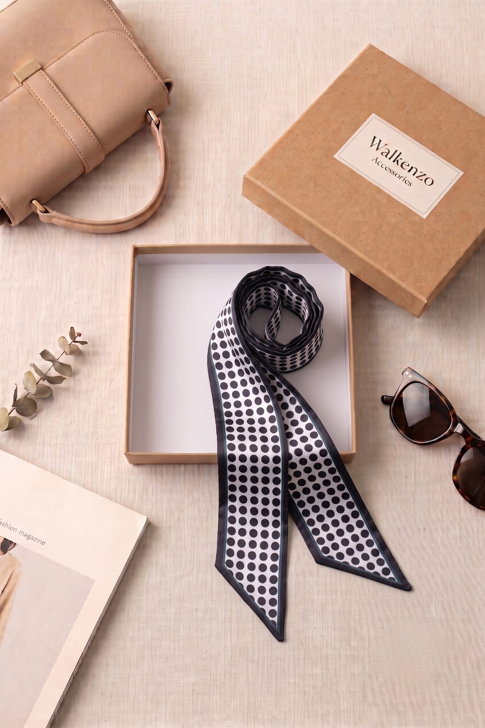 Walkenzo Pera Puantiye Desenli Çok Amaçlı Kadın Fular Bandana - Saç, El ve Çanta Aksesuarı