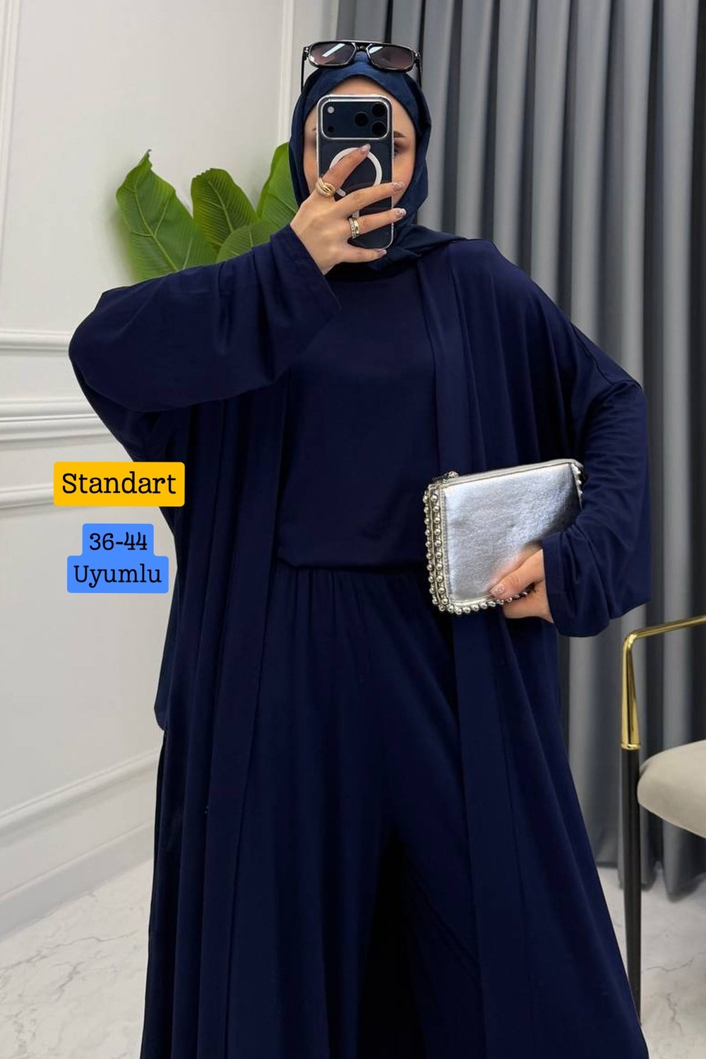 Balenbi Kadın Penye Uzun Hırka Bluz Geniş Paça Pantolon Abaya Takım 1217 görsel 8