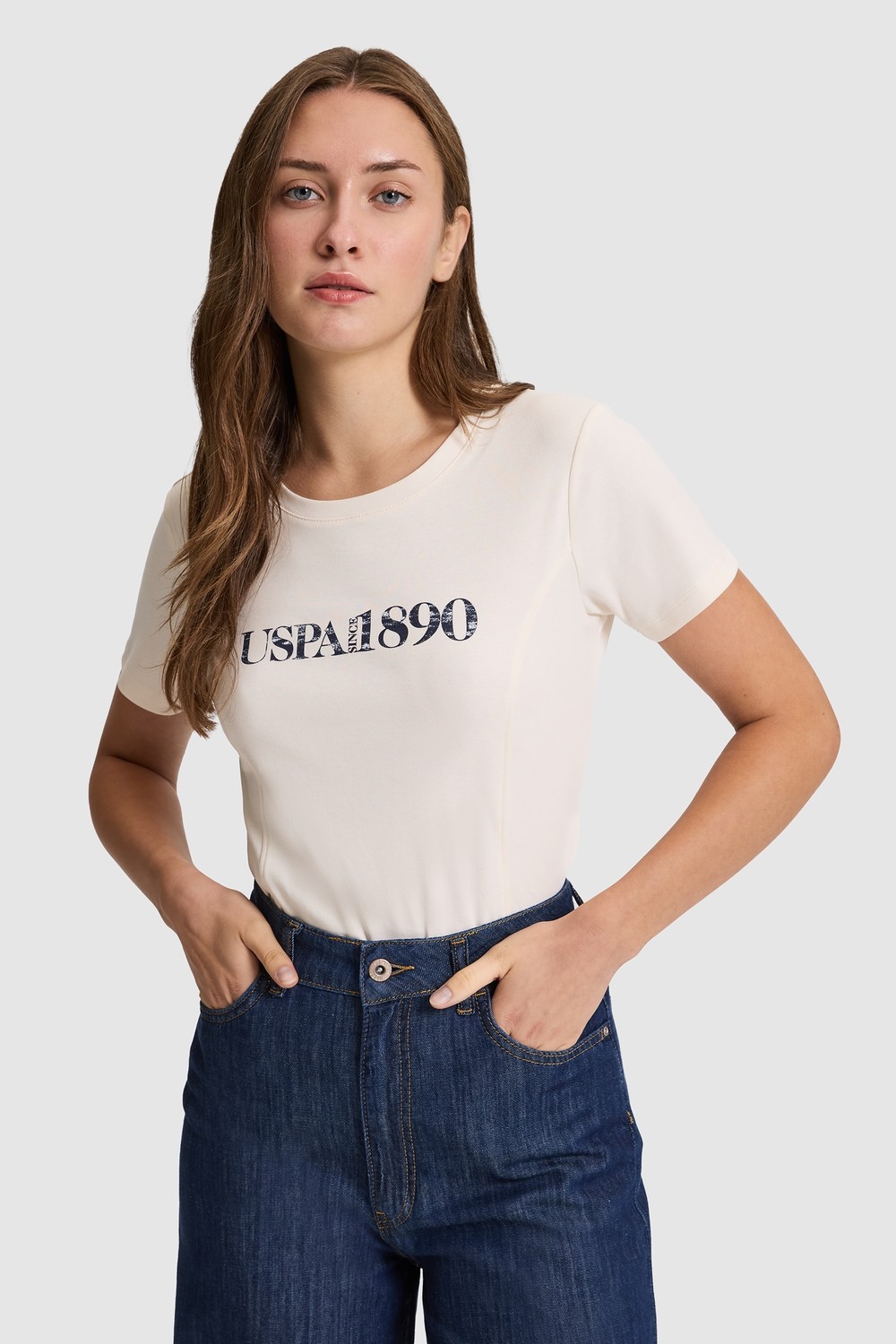U.S. Polo Assn. Kadın Krem Tişört 50323462-VR071