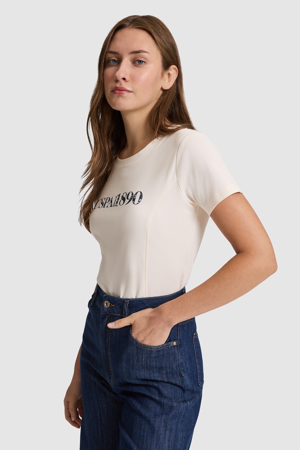 U.S. Polo Assn. Kadın Krem Tişört 50323462-VR071 görsel 3