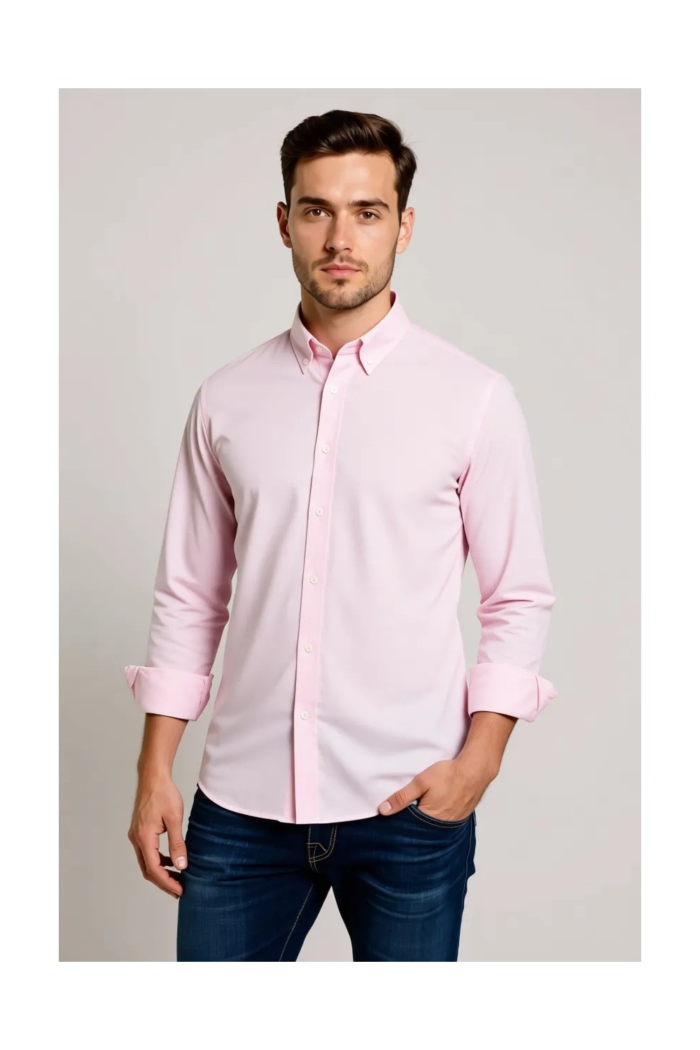 D'S Damat Slim Fit Beyaz Armürlü Düğmeli Yaka Pamuklu Gömlek 5HC02ORT07265 görsel 7