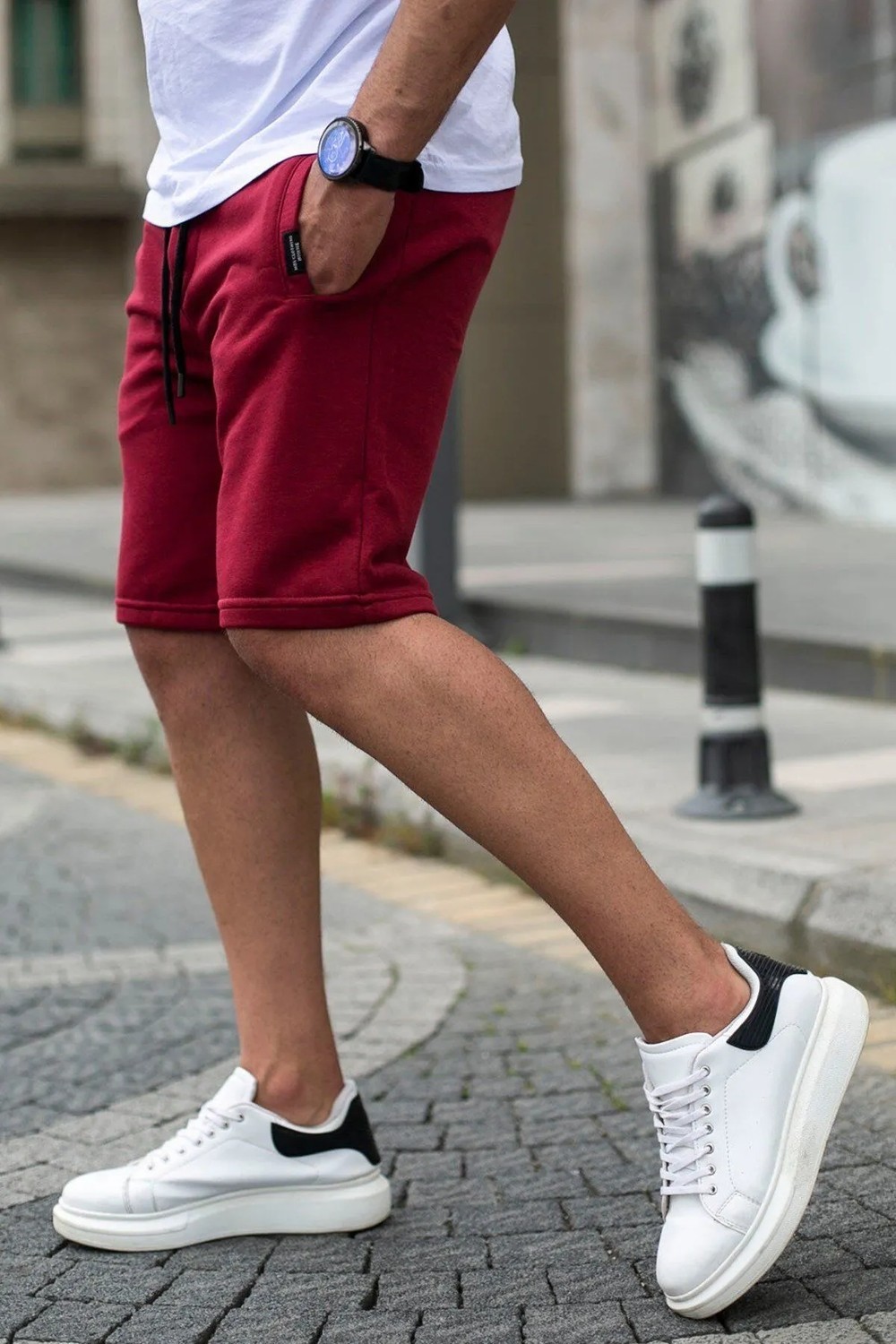 Madmext Bordo Erkek Regular Fit Şort 4842 %85 Pamuk %15 Polyester Desenli Rahat Kesim görsel 4
