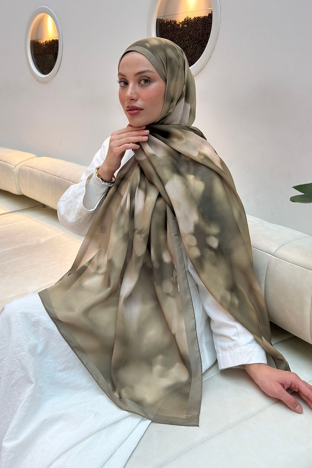 Lamelif Batik Desen Soft Şal Mint Yeşili görsel 2