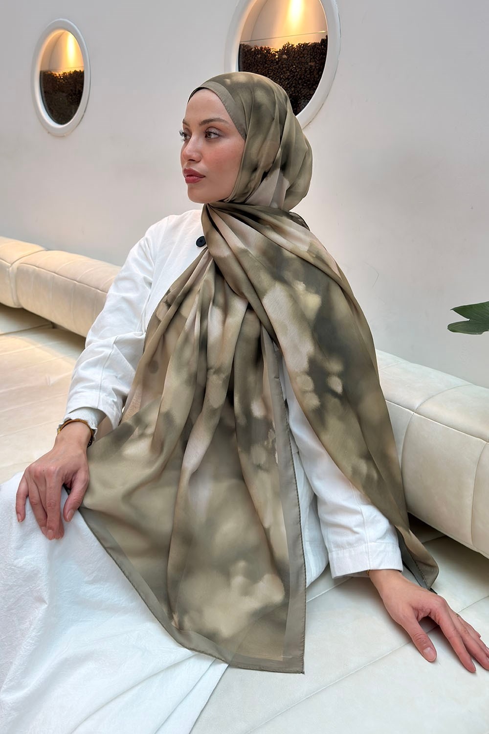 Lamelif Batik Desen Soft Şal Mint Yeşili görsel 3