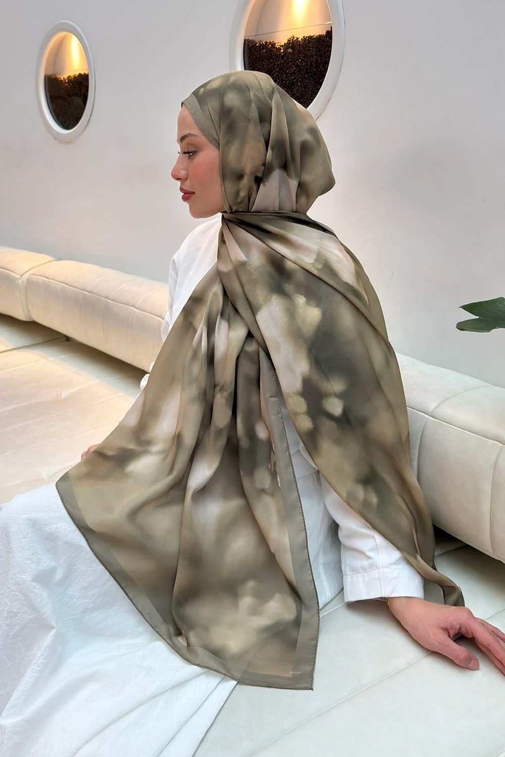 Lamelif Batik Desen Soft Şal Mint Yeşili görsel 4