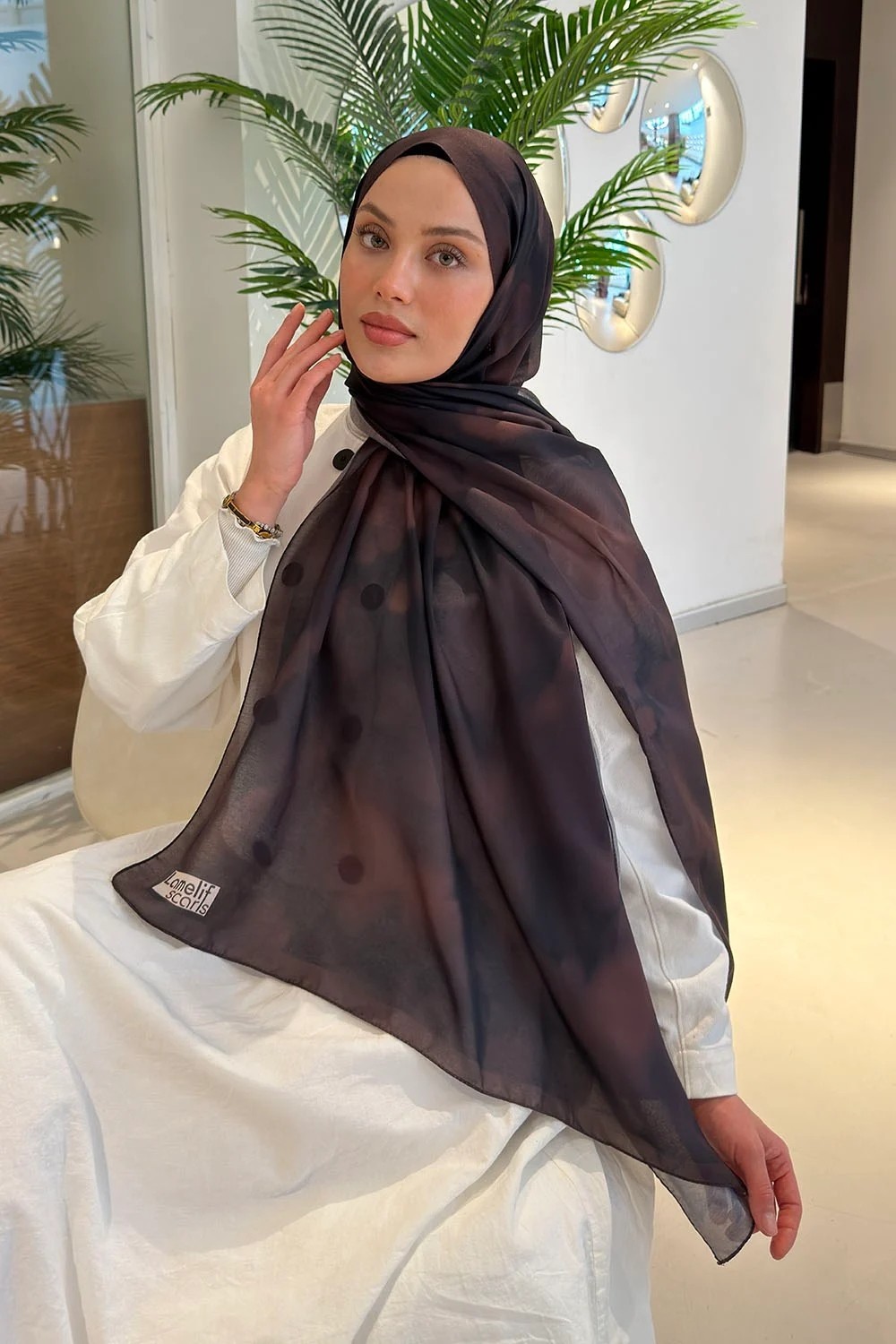 Lamelif Batik Desen Soft Şal Mint Yeşili görsel 6