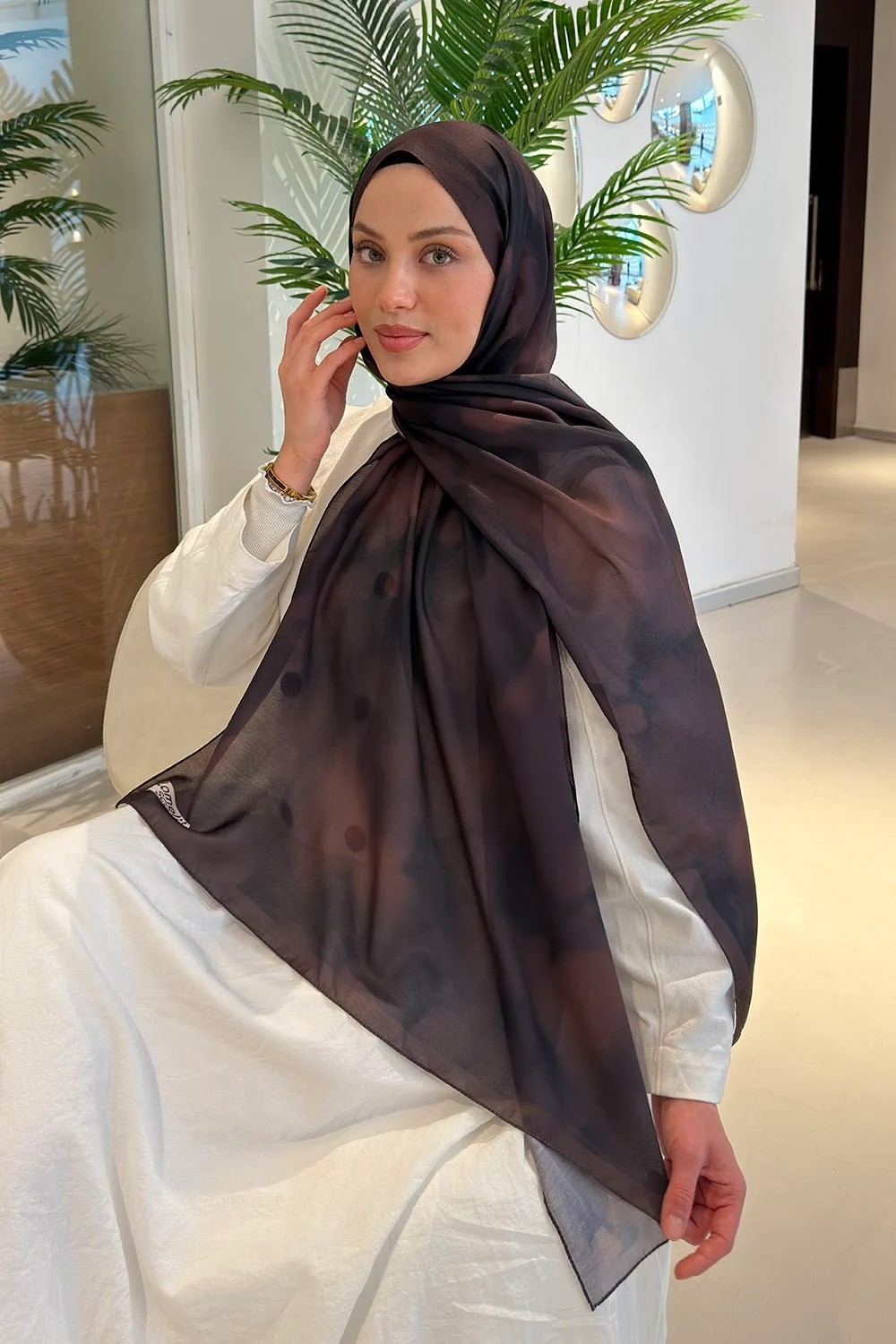 Lamelif Batik Desen Soft Şal Mint Yeşili görsel 7