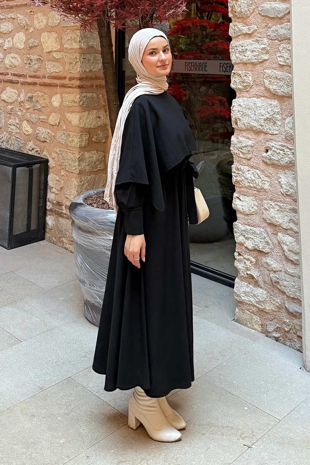 Lamelif Pelerin Detaylı Elbise Lacivert görsel 4