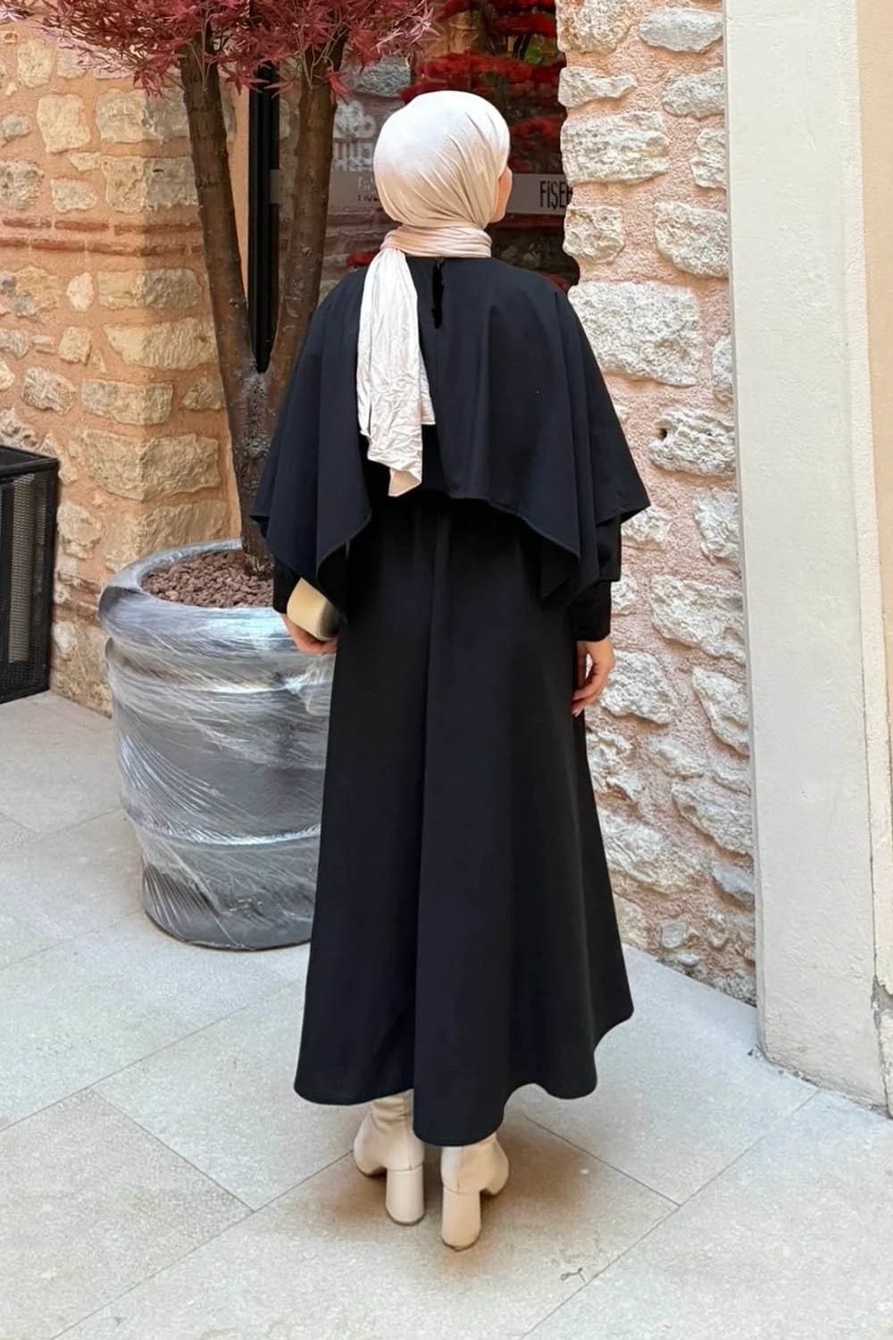Lamelif Pelerin Detaylı Elbise Lacivert görsel 6