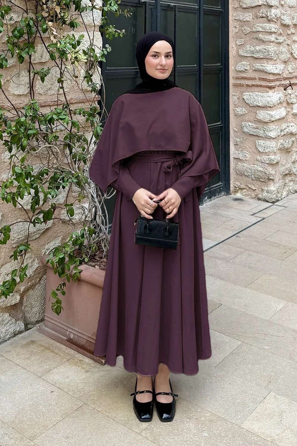 Lamelif Pelerin Detaylı Elbise Lacivert görsel 7
