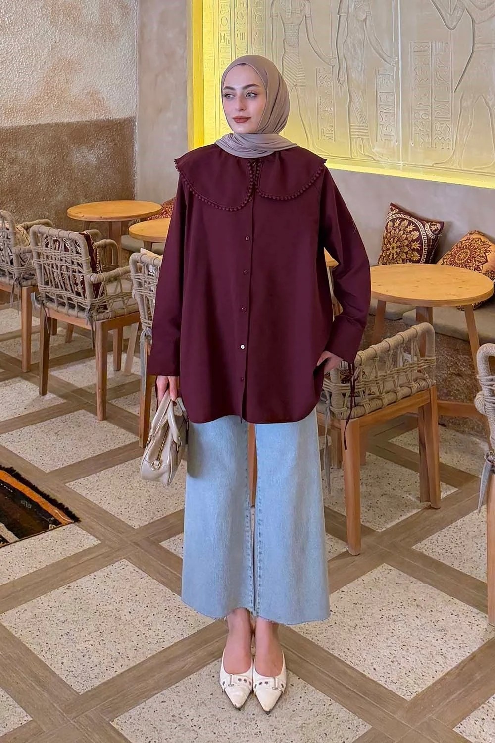 Lamelif Bebe Yaka Dantel Detaylı Gömlek Çağla Yeşili görsel 6