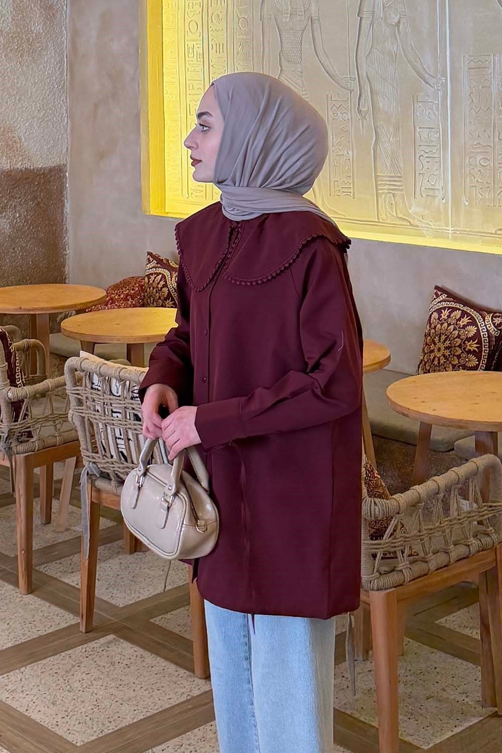 Lamelif Bebe Yaka Dantel Detaylı Gömlek Çağla Yeşili görsel 7