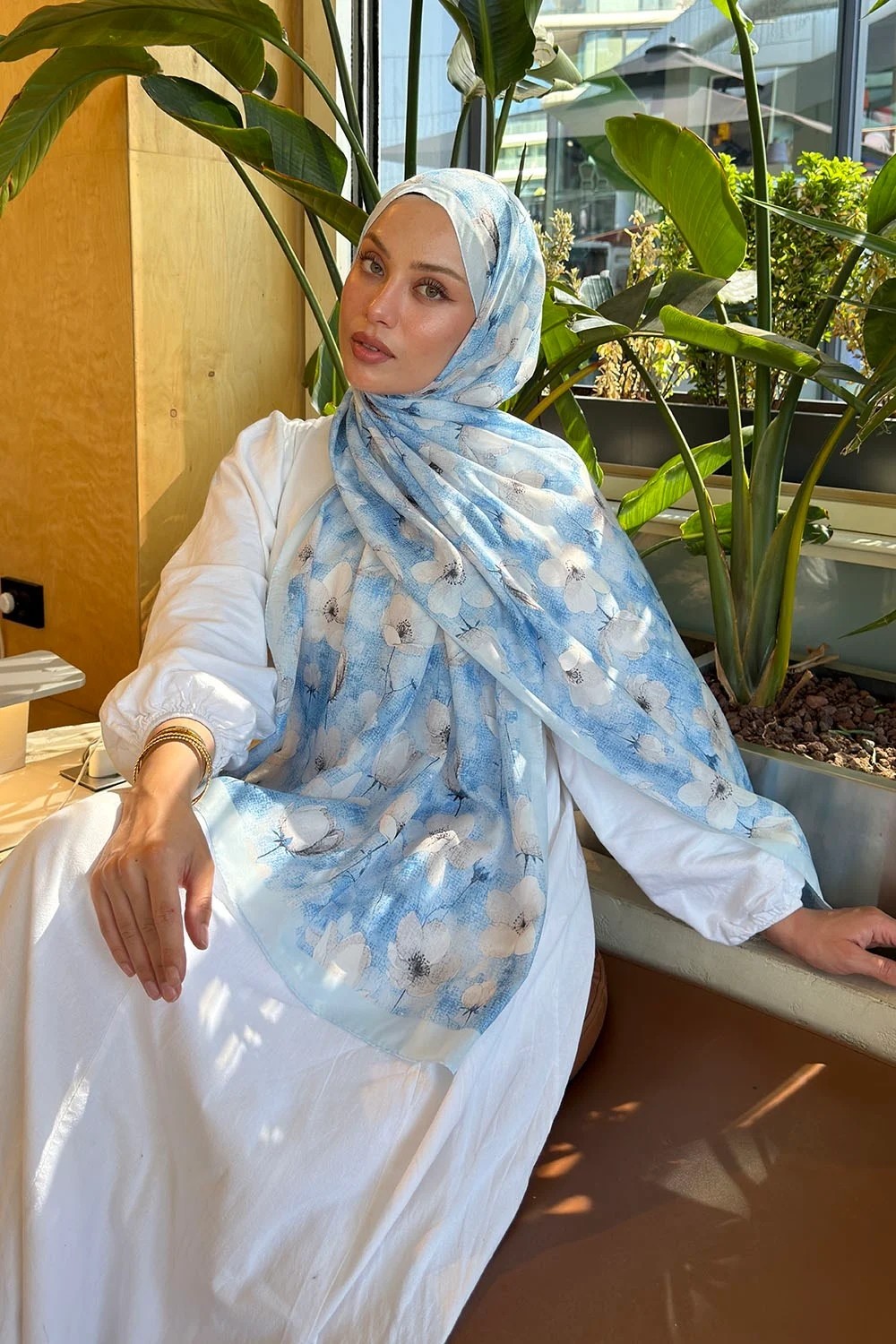 Lamelif Çiçek Desen Lara Soft Şal Mint Yeşili