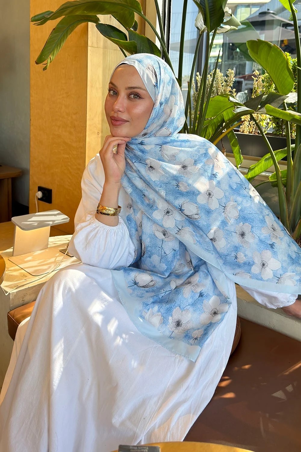 Lamelif Çiçek Desen Lara Soft Şal Mint Yeşili görsel 2