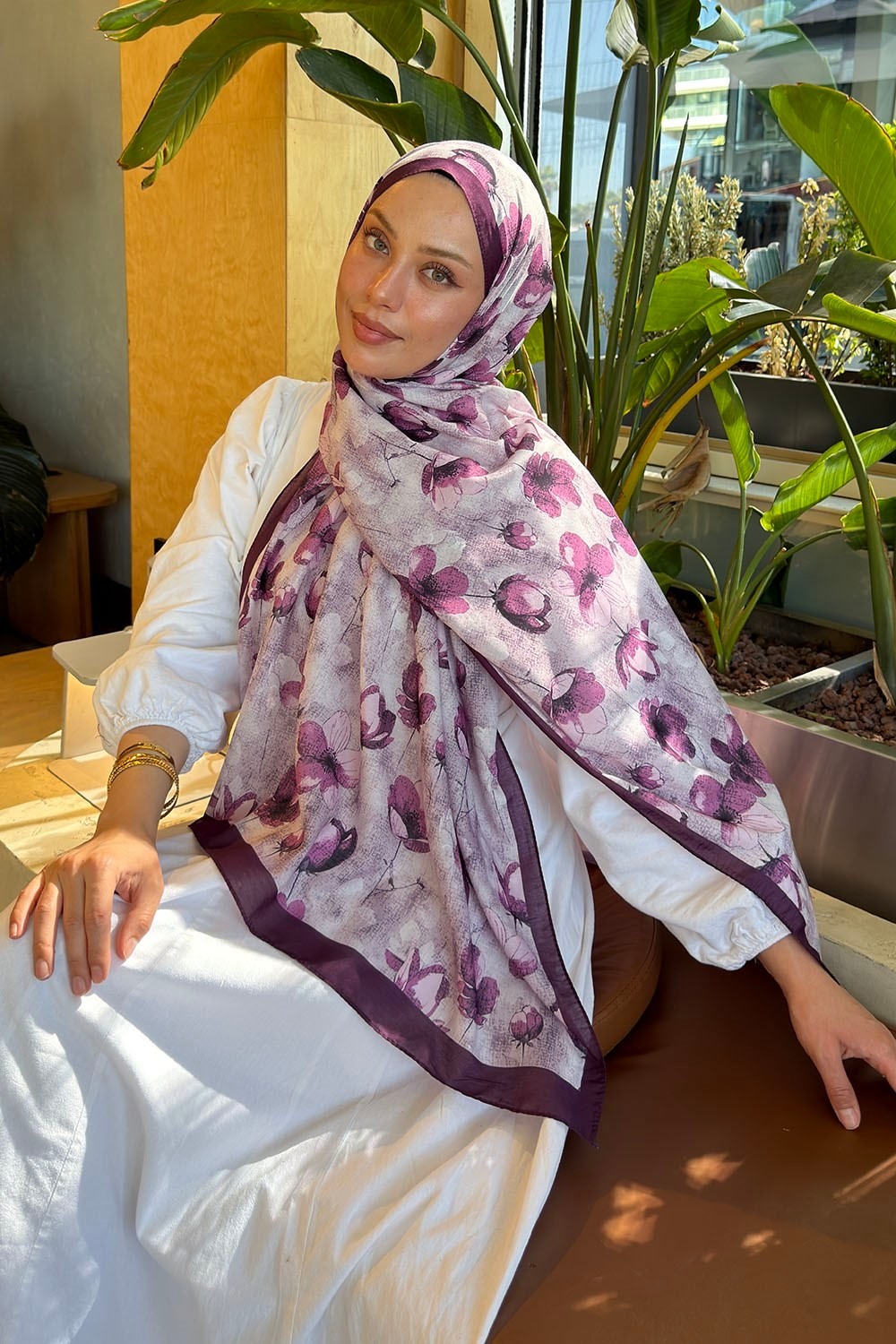Lamelif Çiçek Desen Lara Soft Şal Mint Yeşili görsel 5