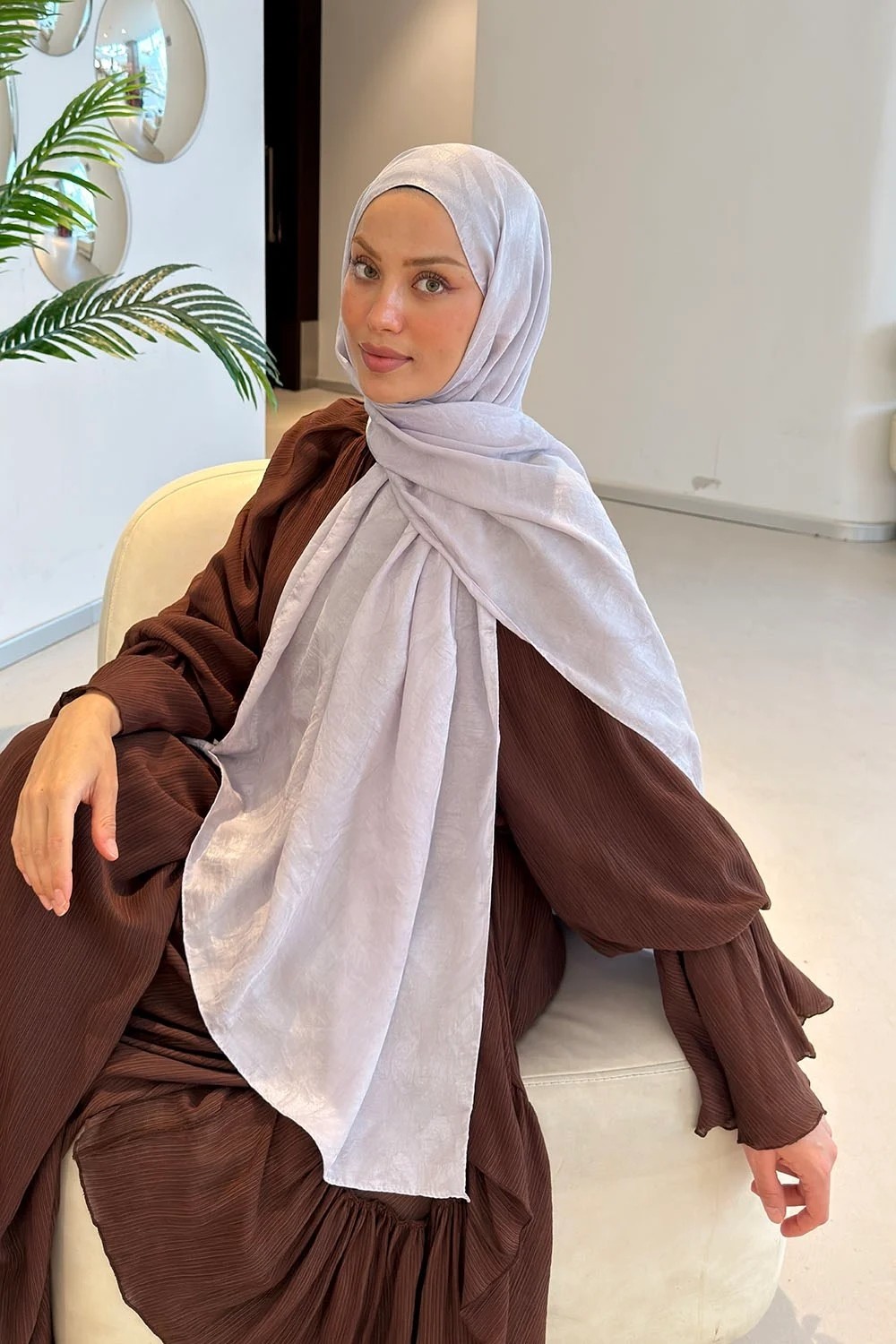 Lamelif Ağaçdalı Desen Ayrobin Floş Jakar Şal Bebe Mavisi görsel 2