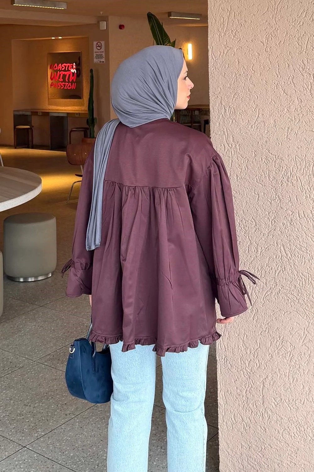 Lamelif Fırfır Detaylı Gömlek Mürdüm görsel 4