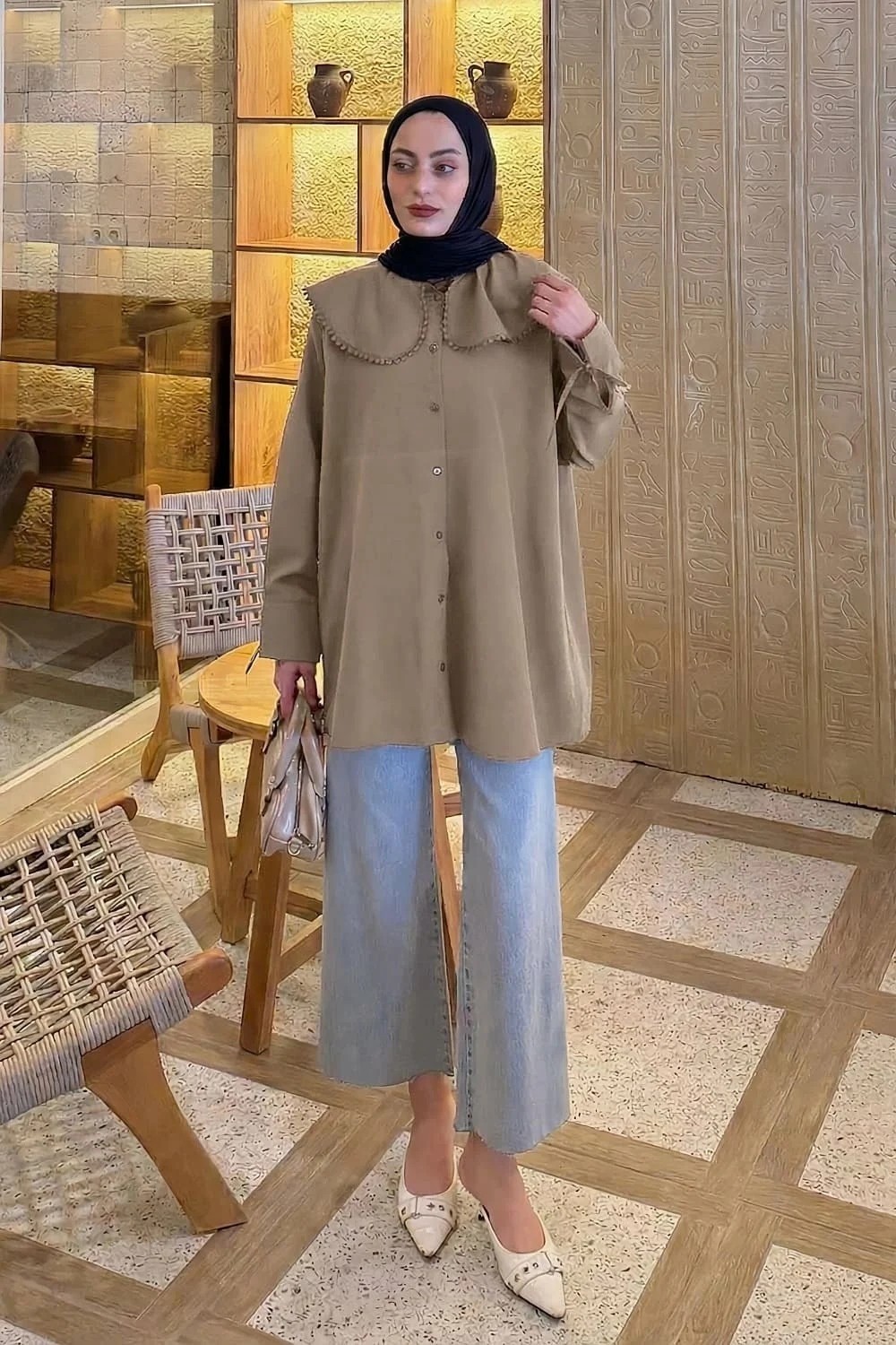 Lamelif Bebe Yaka Dantel Detaylı Gömlek Çağla Yeşili
