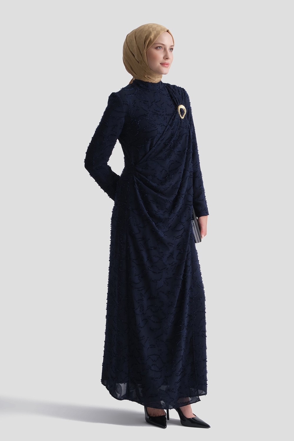Armine Dantel Abiye Elbise Lacivert görsel 2