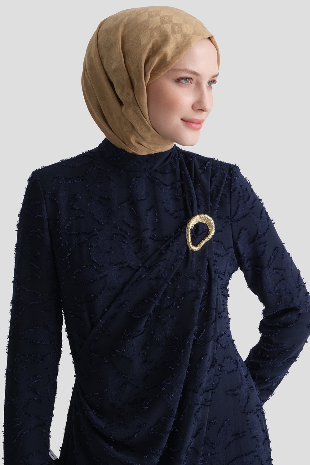 Armine Dantel Abiye Elbise Lacivert görsel 4