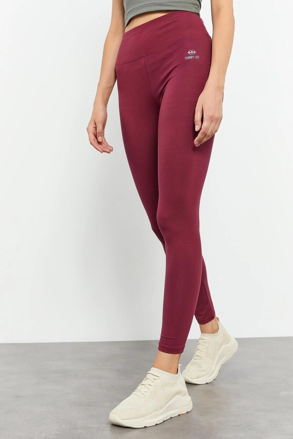 Tommy Life Bordo Yüksek Bel Toparlayıcı Slim Fit Dar Paça Kadın Tayt - 94011 görsel 8