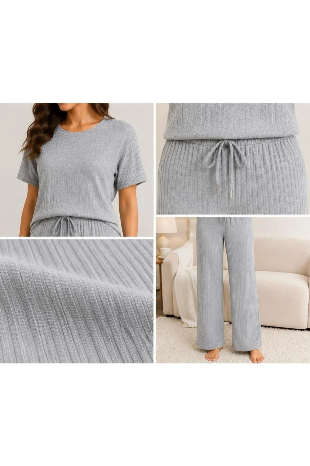 Belirtilmemiş Kadın Kaşkorse Pijama Takımı Kısa Kollu Rahat Esnek Ev Giyimi görsel 4