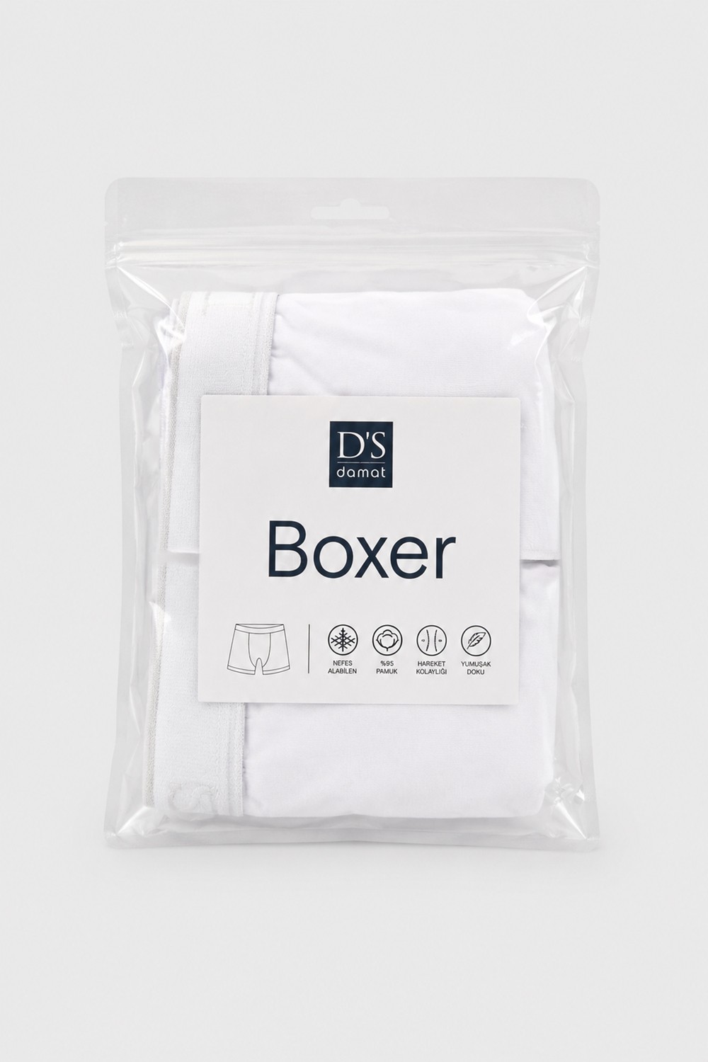 D'S Damat Ds Damat Beyaz Beli Lastikli Marka Logolu Likralı Esneyebilen 2'li Boxer Set görsel 3