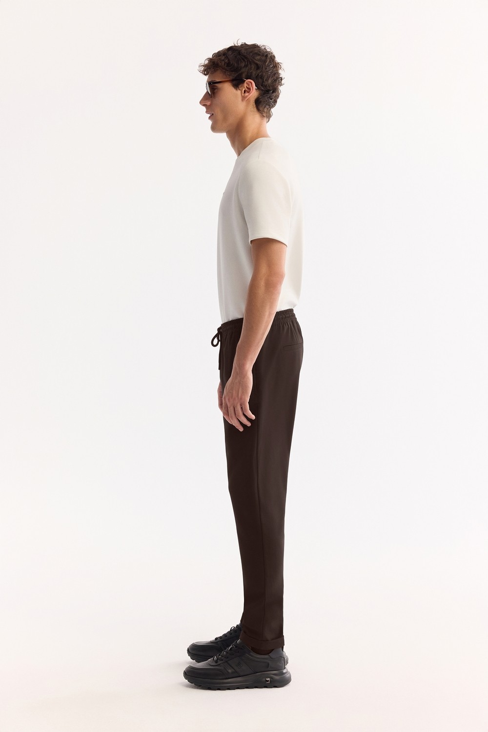 AVVA Erkek Kahverengi Beli Lastikli Bağcıklı Duble Paça Jogger Relaxed Fit Pantolon E003000 görsel 2