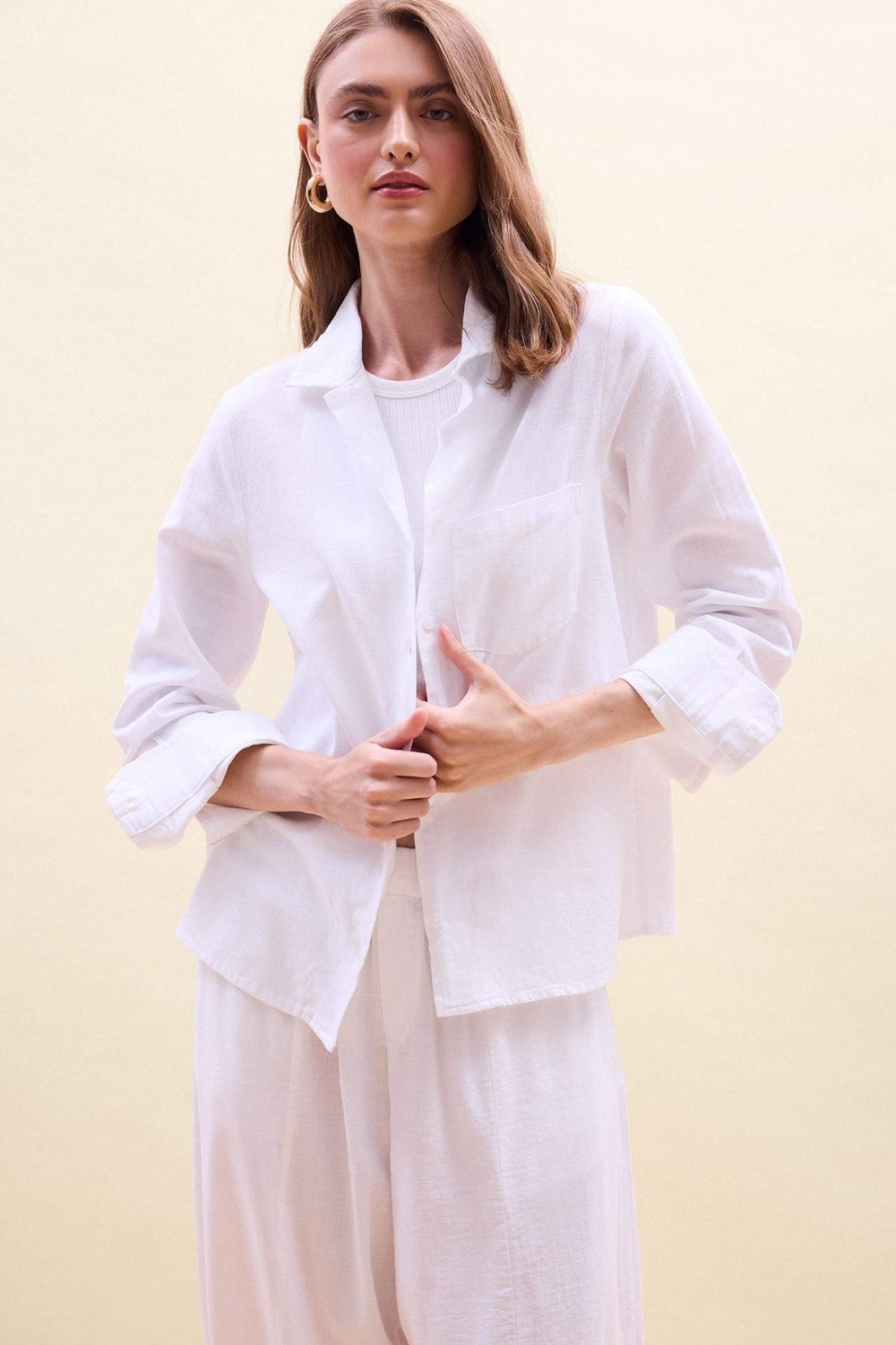 DeFacto Oversize Pijama Yaka Keten Karışımlı Uzun Kollu Pembe Gömlek I1000AX26HS