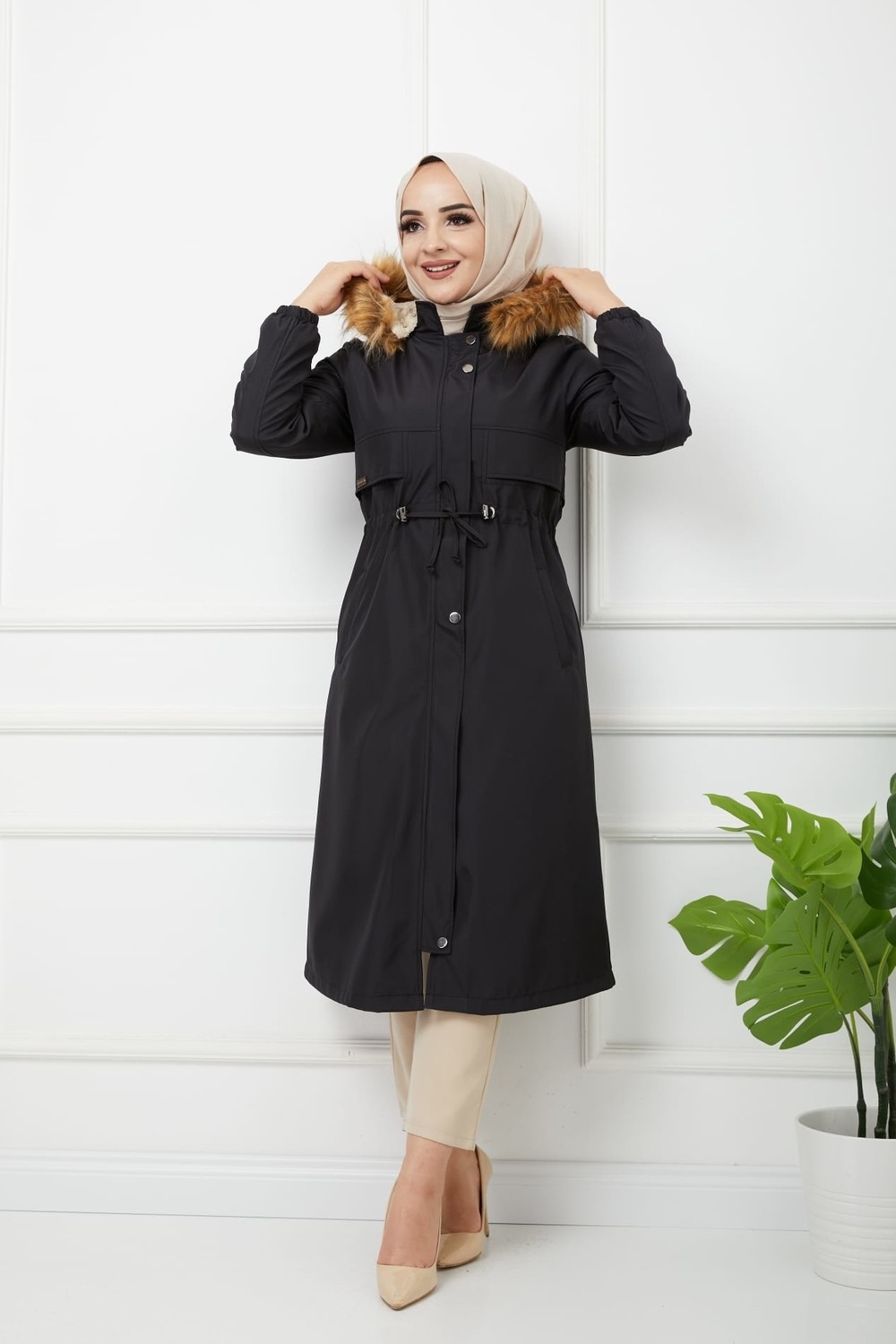 Vibeys Collection Lacivert Içi Kürkü ve Su Geçirmez Bayan Kışlık Mont&kaban
