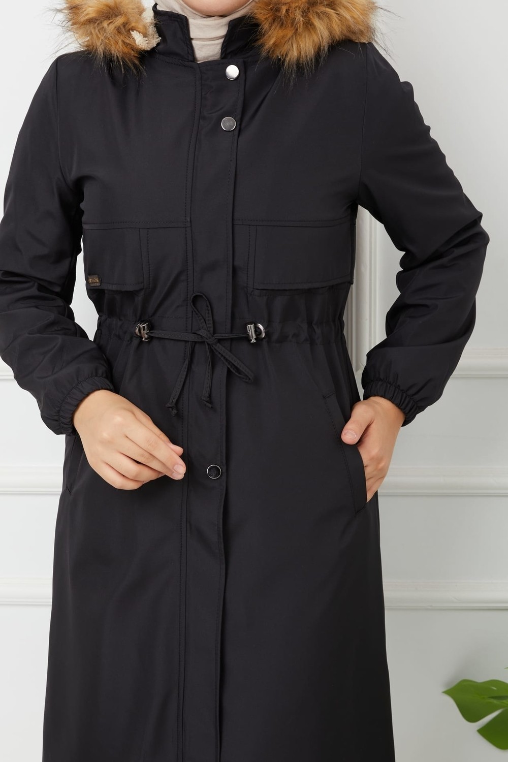 Vibeys Collection Lacivert Içi Kürkü ve Su Geçirmez Bayan Kışlık Mont&kaban görsel 2