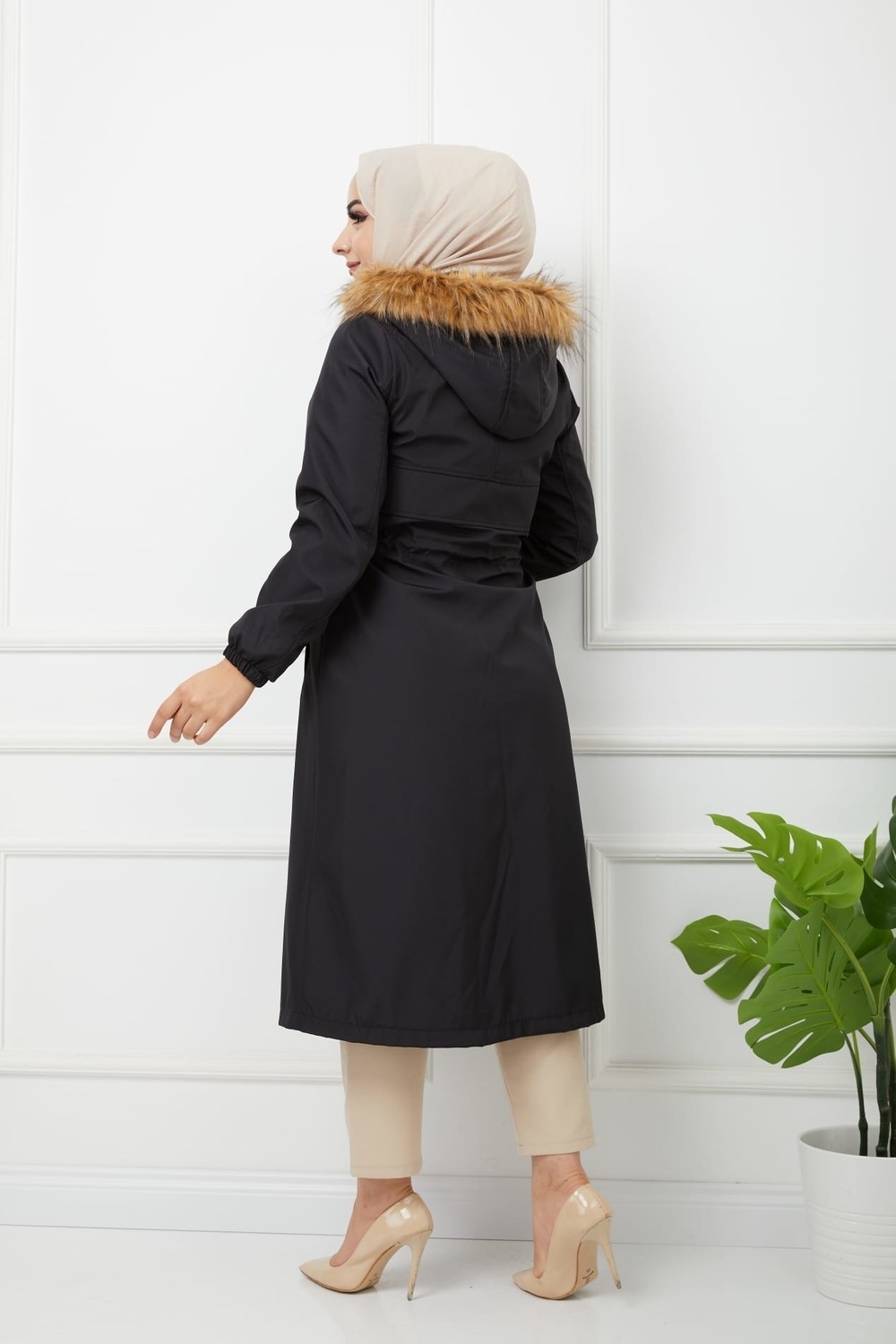Vibeys Collection Lacivert Içi Kürkü ve Su Geçirmez Bayan Kışlık Mont&kaban görsel 3