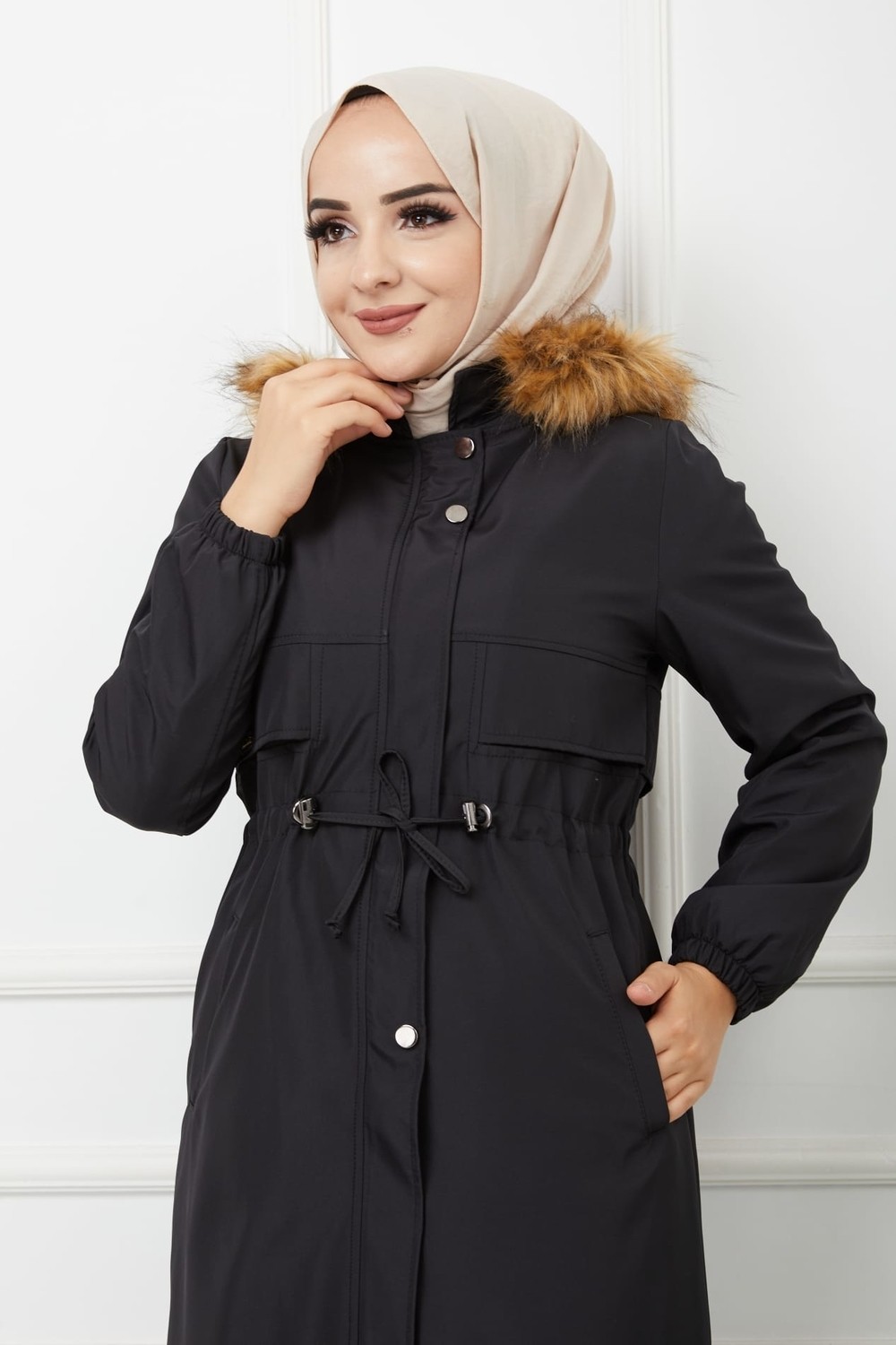 Vibeys Collection Lacivert Içi Kürkü ve Su Geçirmez Bayan Kışlık Mont&kaban görsel 5