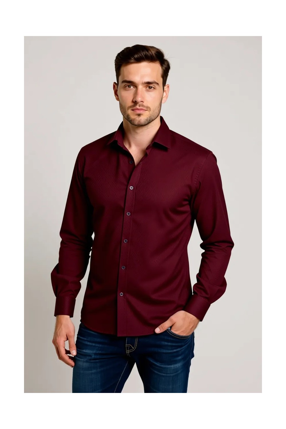 Etikmen Kaktüs Yeşili Kahve Düğme Slimfit Erkek Gömlek görsel 8