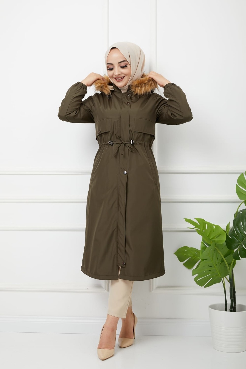 Vibeys Collection Lacivert Içi Kürkü ve Su Geçirmez Bayan Kışlık Mont&kaban
