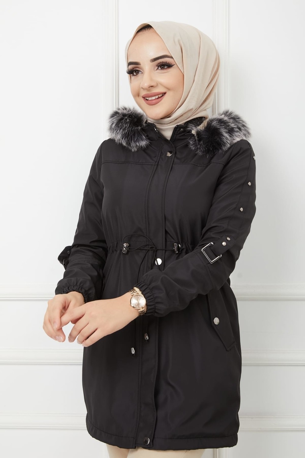 Vibeys Collection Haki Içi Kürkü ve Su Geçirmez Bayan Kışlık Mont & Kaban görsel 6