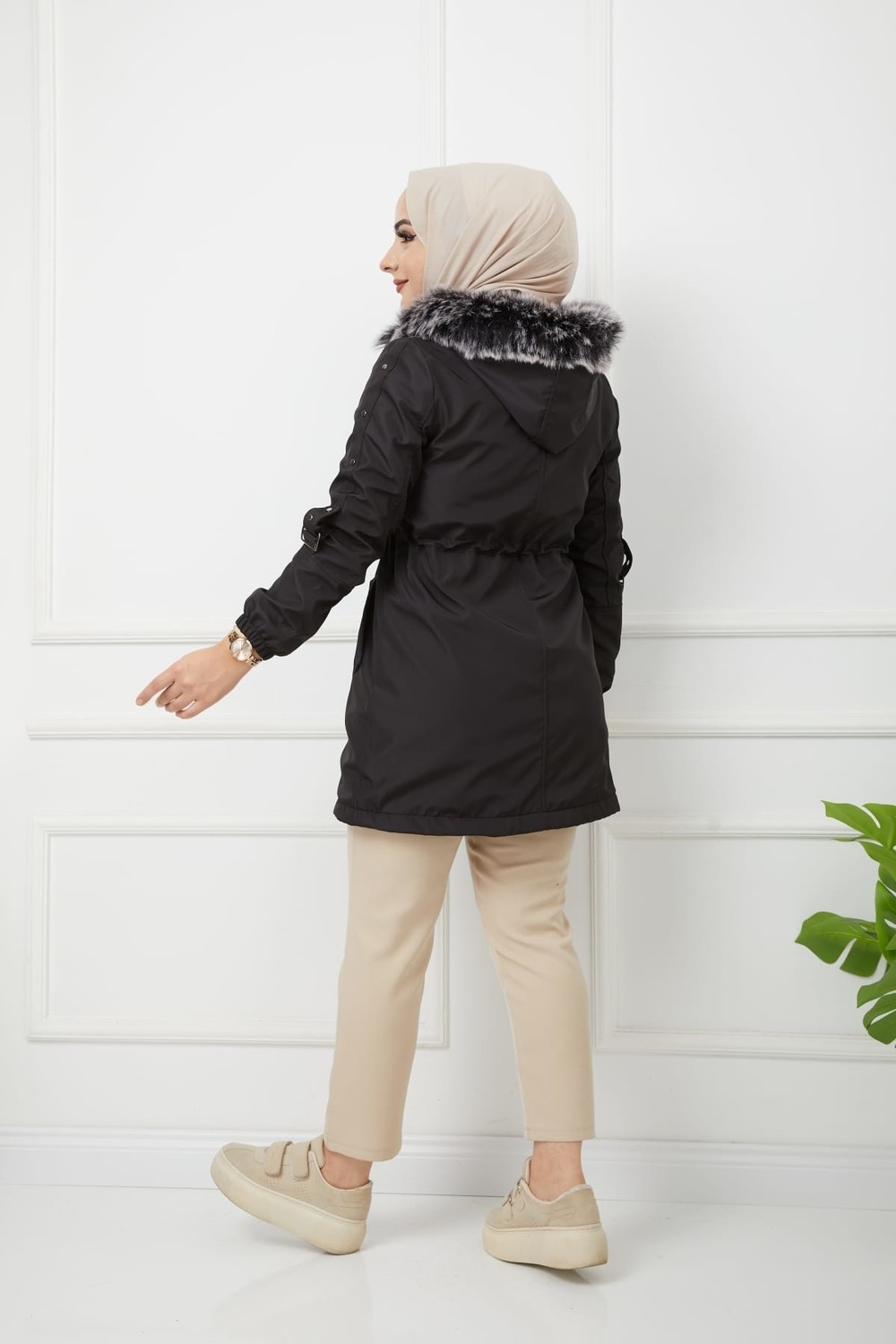 Vibeys Collection Haki Içi Kürkü ve Su Geçirmez Bayan Kışlık Mont & Kaban görsel 8